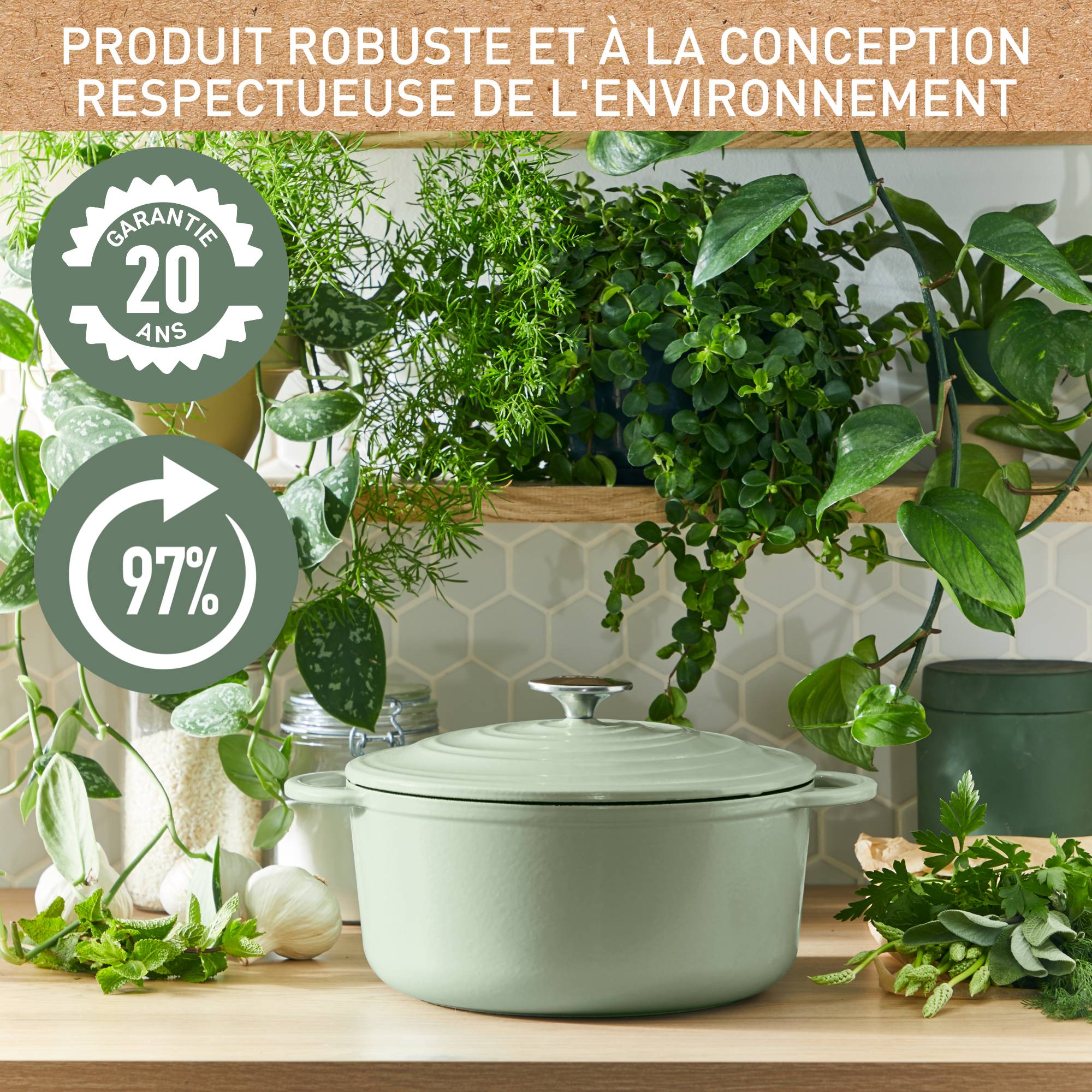 LOV, Sauteuse en fonte 28 cm, Induction, Four, Éco-conçue, Vert Lichen