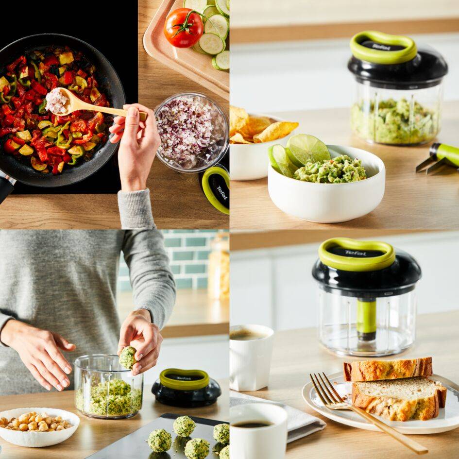 Tefal Hachoir Manuel 5 secondes 900 ml Lames en acier inoxydable -Noir/Vert - K1320404 - Prix pas cher | SN