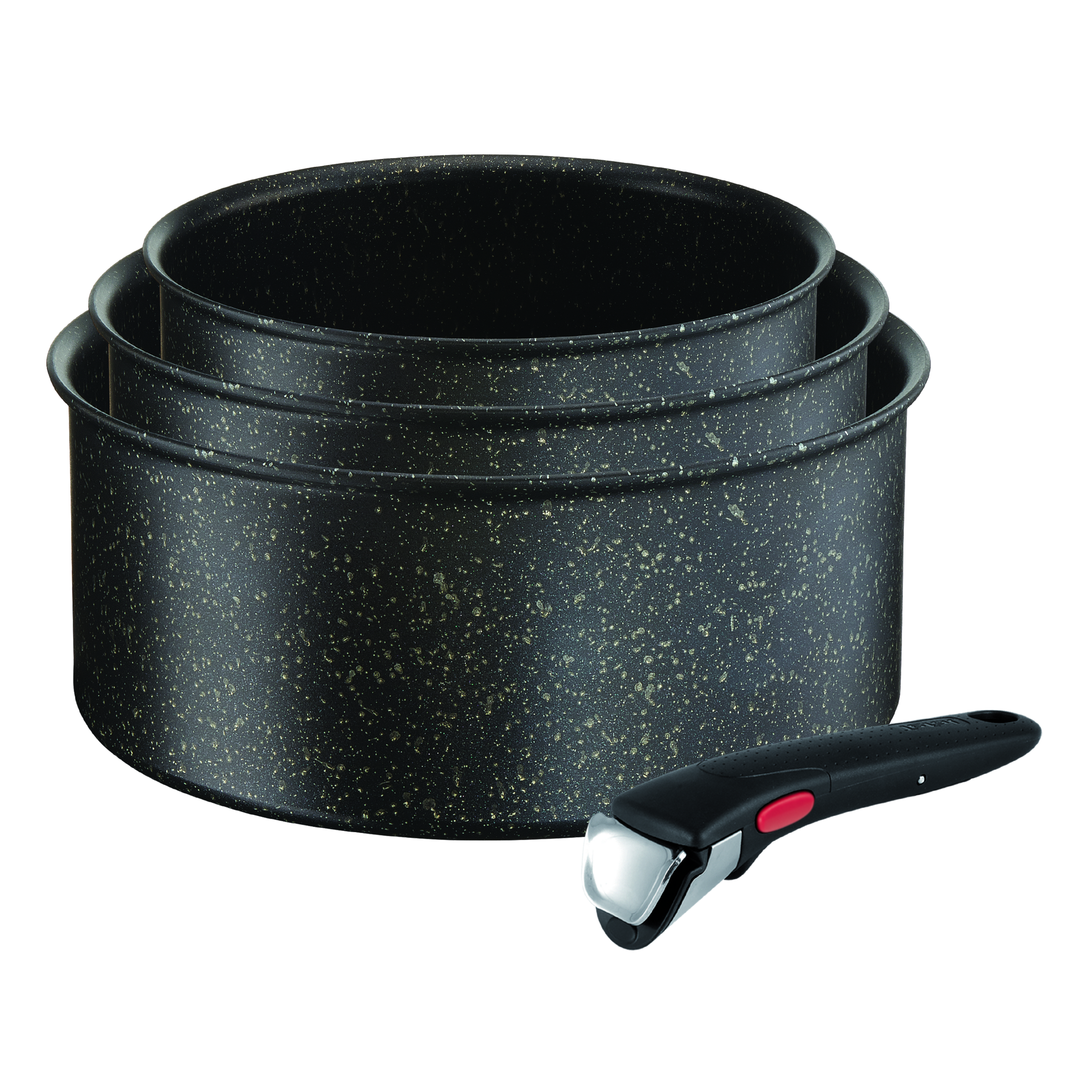 Ingenio authentic noir mouchete set de 3 casseroles 16/18/20cm (1,5/2,1/3l) + 1 poignée amovible induction