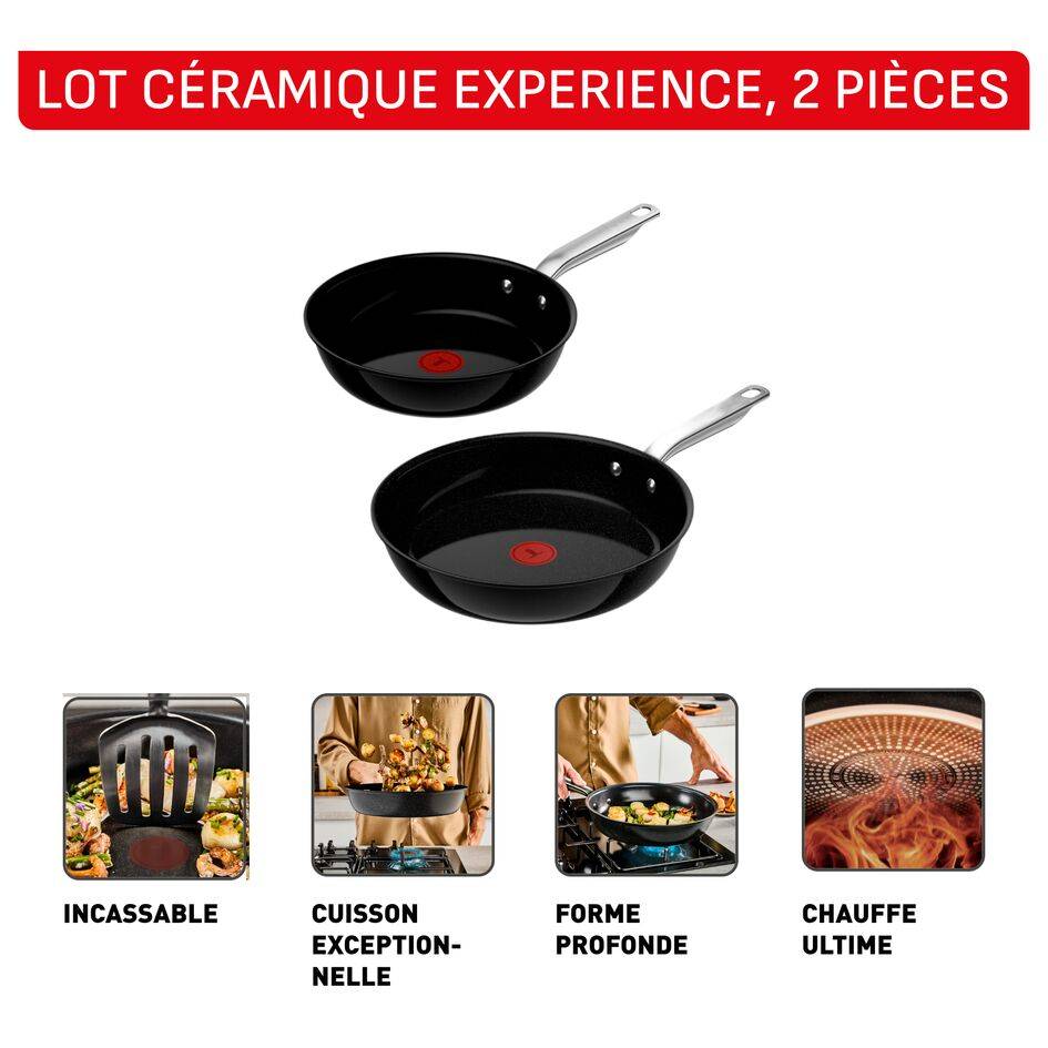 Experience Ceramic, Lot de 2&nbsp;poêles 24/28&nbsp;cm, Revêtement en céramique antiadhésif