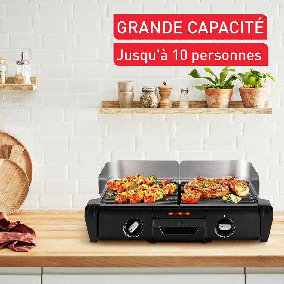 Barbecue électrique Family Grill, Usage extérieur et intérieur, 2 surfaces de cuisson avec 2 thermostats