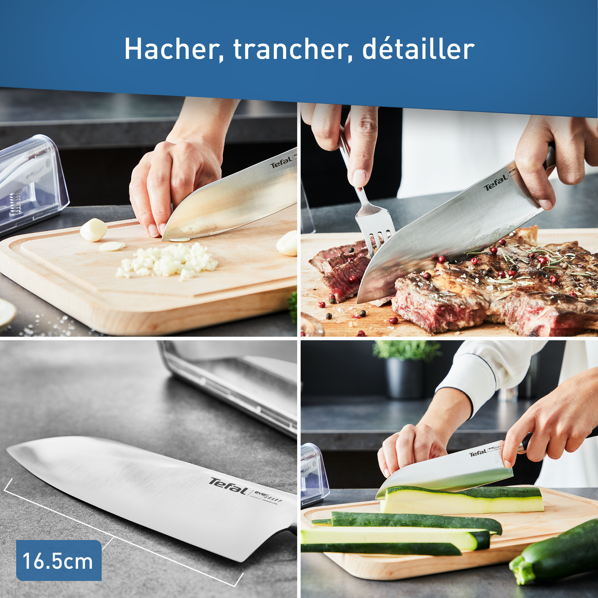 Ever Sharp Couteau de chef 16,5 cm + aiguiseur intégré avec étui, Technologie brevetée