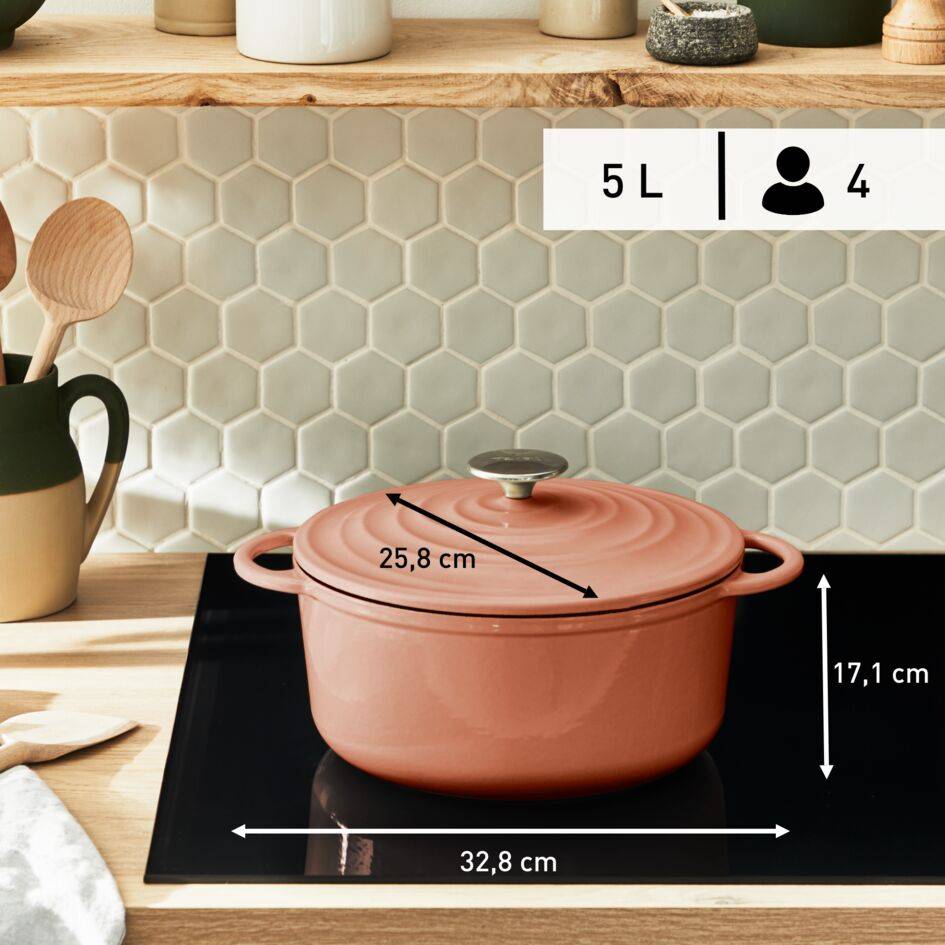 LOV, Cocotte en fonte ronde 25 cm, Induction, Four, Éco-conçue, Terracotta