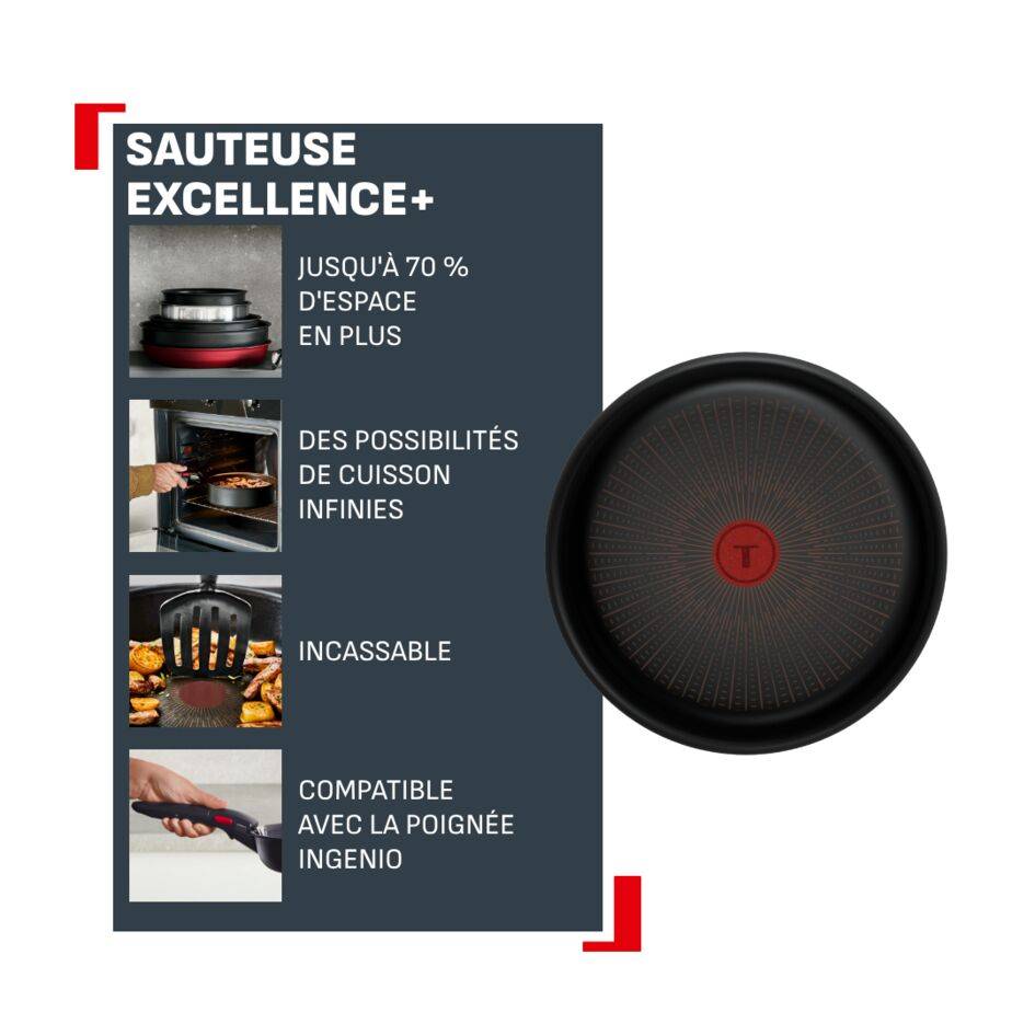 Ingenio Excellence+, Sauteuse 24 cm, Empilable, Revêtement antiadhésif, Induction