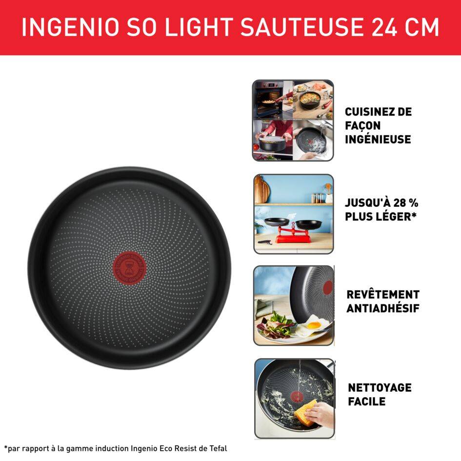 Ingenio So'Light, Sauteuse manche amovible, Antiadhésif, Induction, 24cm