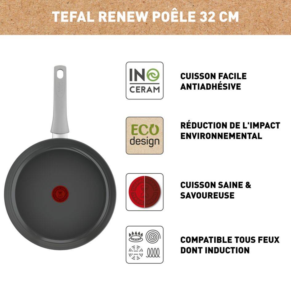 Renew On, Céramique antiadhésive, Poêle 32 cm, Induction