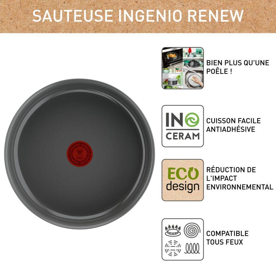 Ingenio Renew, Céramique antiadhésive, Sauteuse 24 cm, Induction