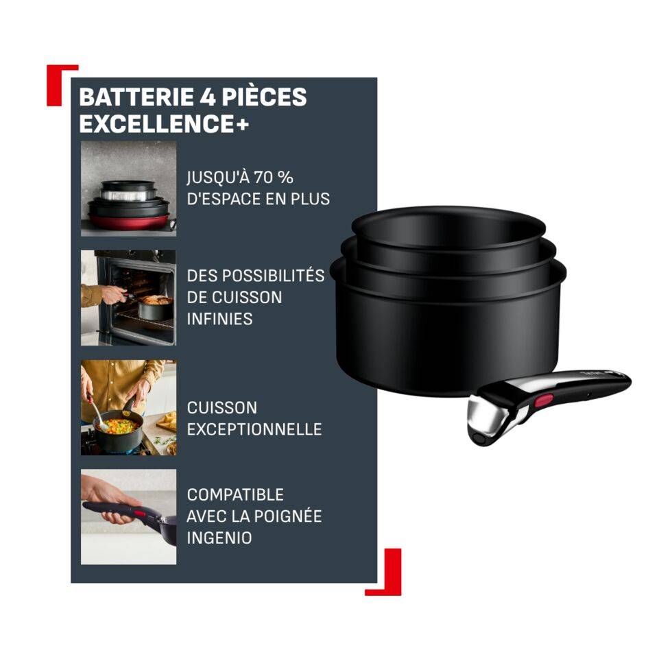 Ingenio Excellence+, Casseroles 16/18/20 cm, Empilable, Revêtement antiadhésif, Induction