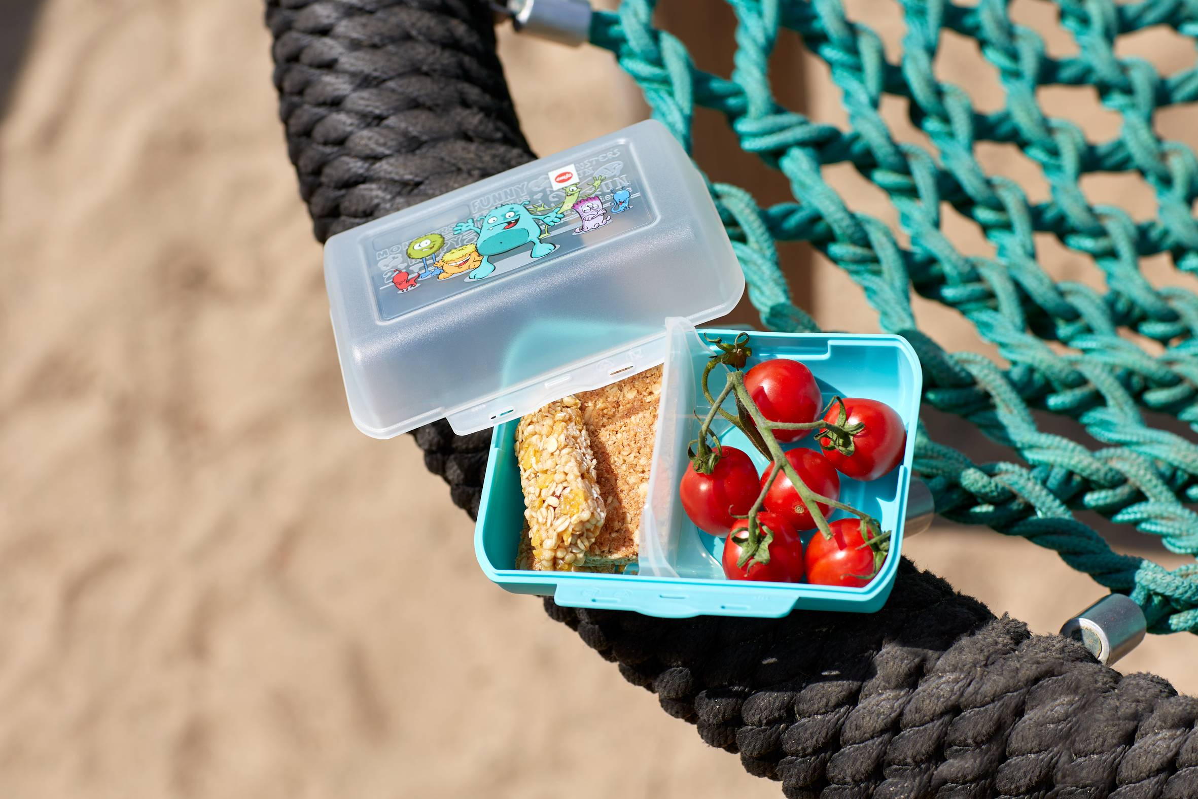 Boite à goûter enfants VARIABOLO turquoise décor monstre
