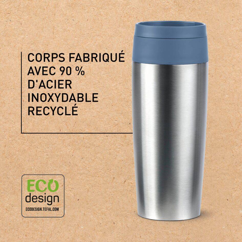 Eco, Bouteille isotherme 0,36L, Mug de voyage, Boissons froides 8h et chaudes 4h