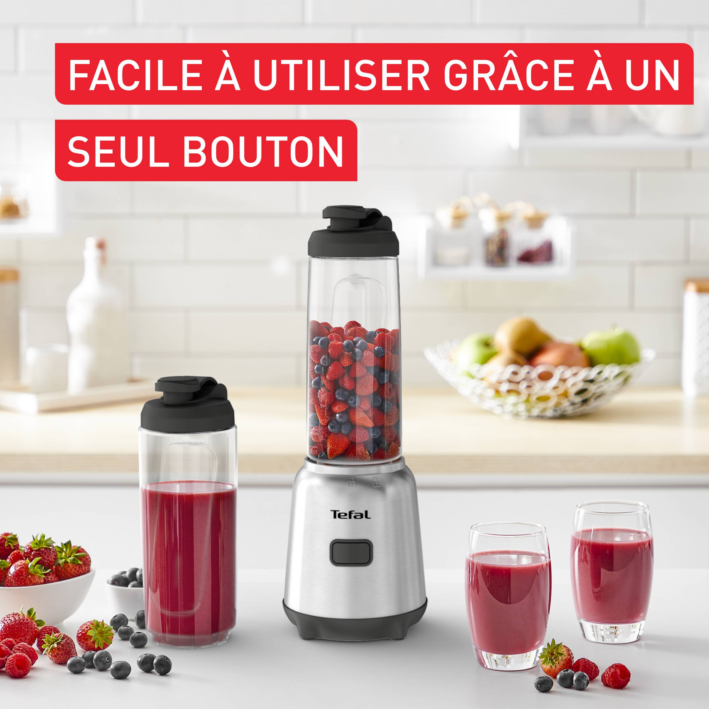 Mix & Move, Blender + 2 bouteilles, Bol Tritan 0,6L, 1 vitesse, 4 lames, 300W