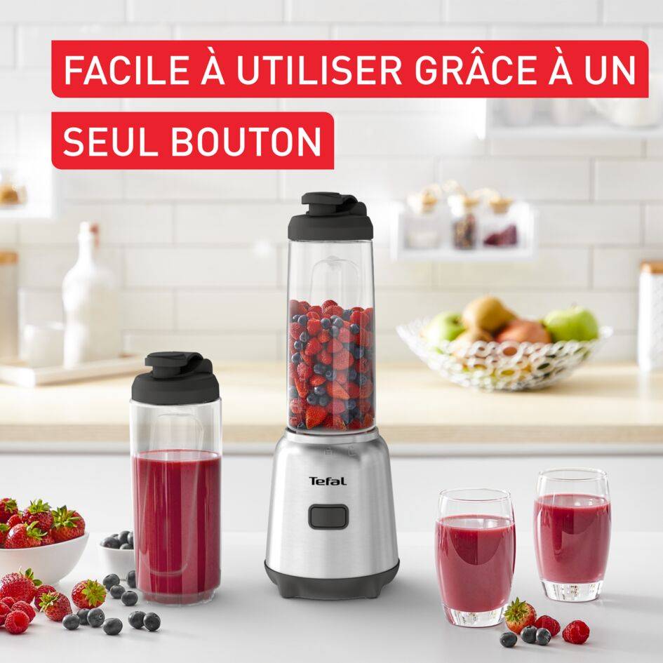 Mix & Move, Blender + 2 bouteilles, Bol Tritan 0,6L, 1 vitesse, 4 lames, 300W