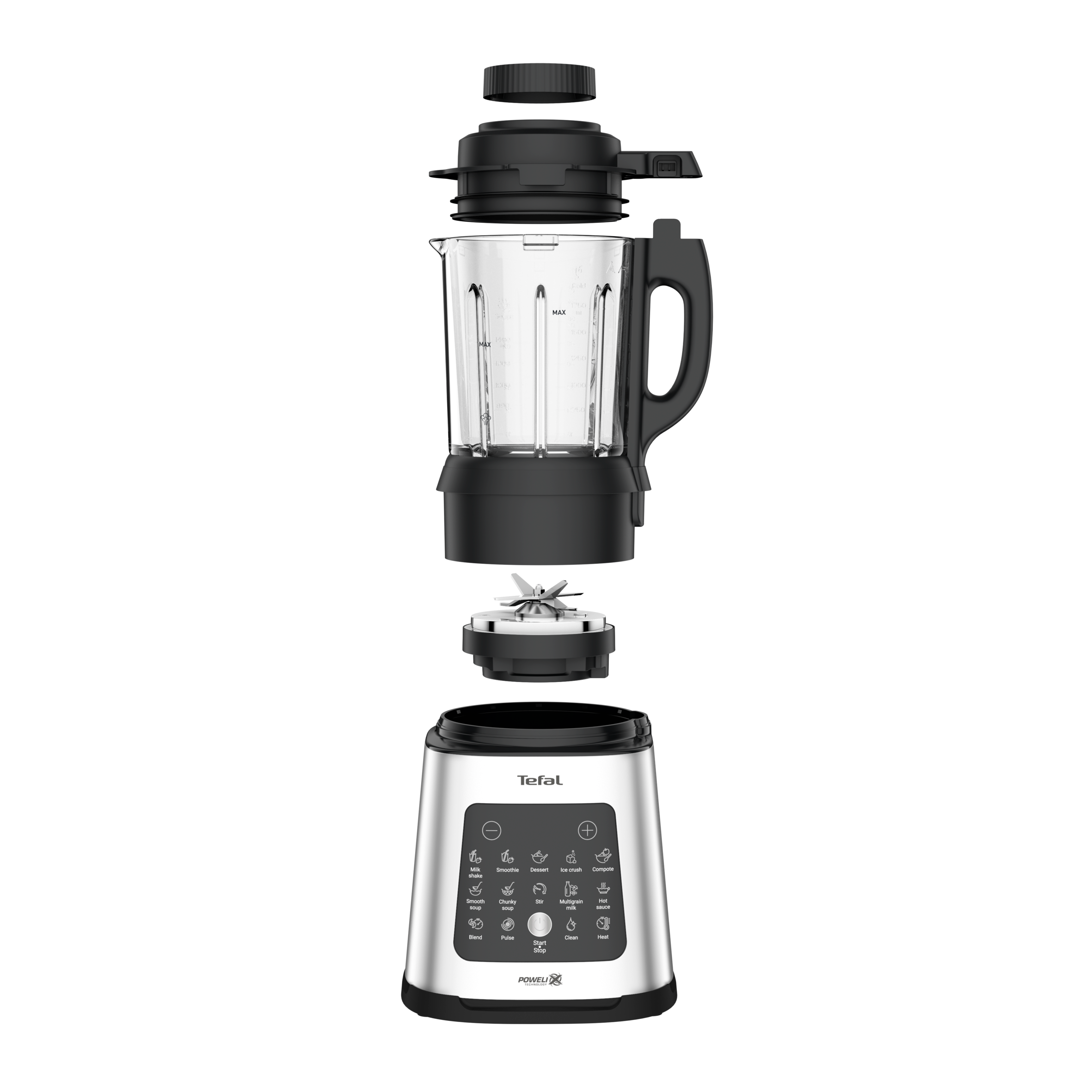Perfectmix Cook, Blender chauffant + panier vapeur, Bol verre 2L, 10 programmes auto, 1400W
