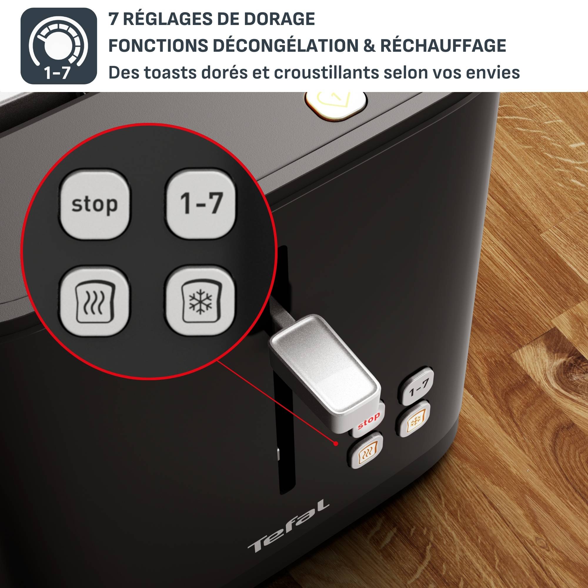 Grille-pain SMART'N LIGHT 2 fentes noir, écran numérique, 7 dorages, 2 favoris
