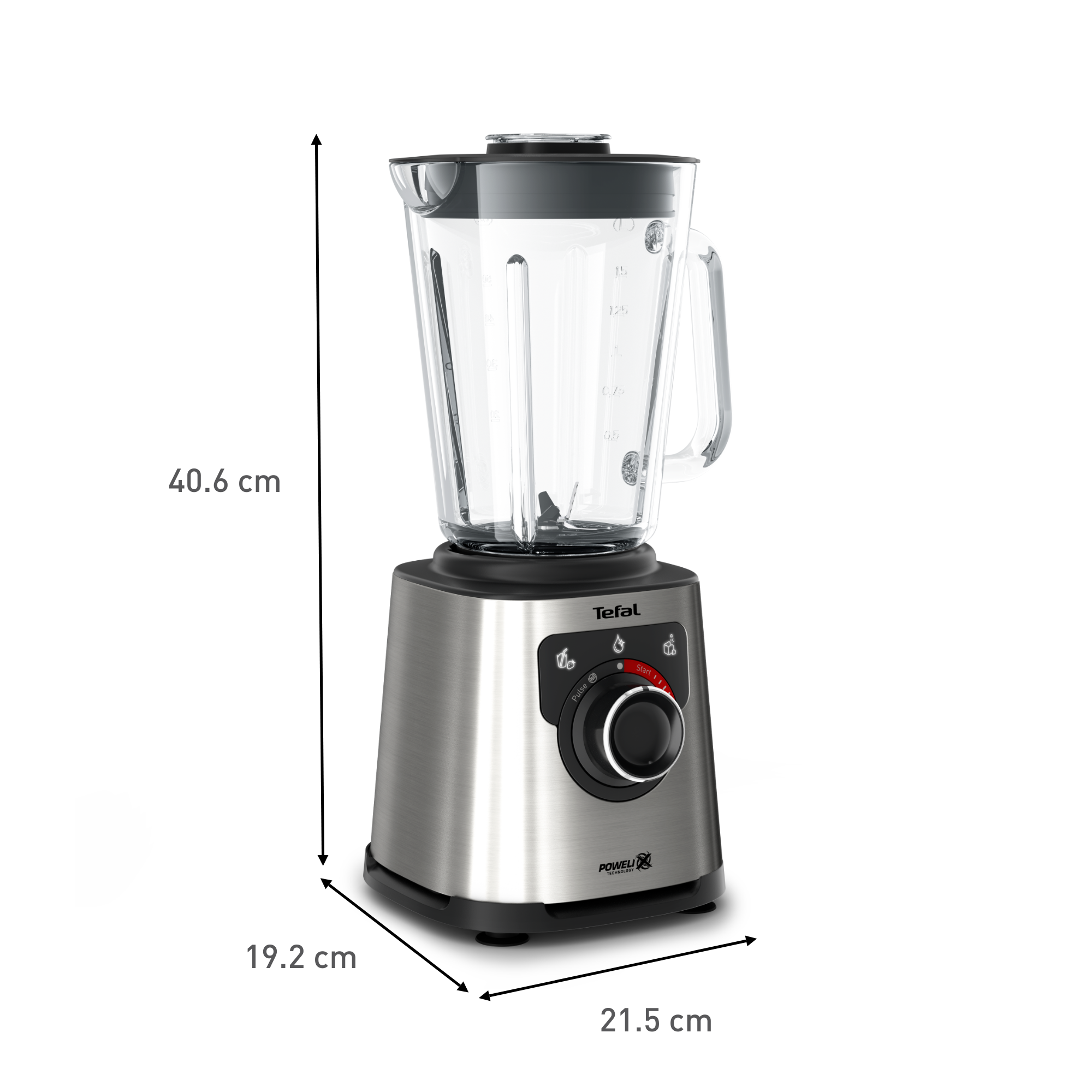 PerfectMix +, Blender haute performance,  Lames powelix, Bol en verre de 2L, 1200W , Noir et métal 