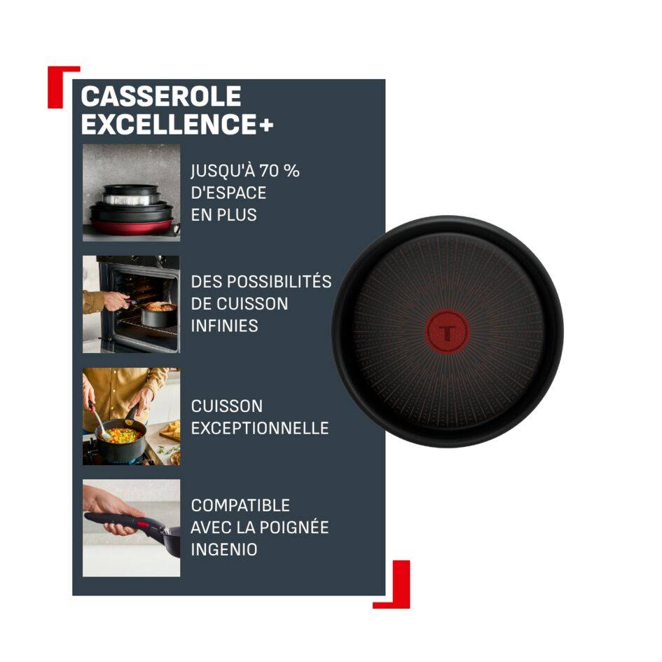 Ingenio Excellence + Fusion, Casserole 18 cm, Empilable, Revêtement antiadhésif, Induction
