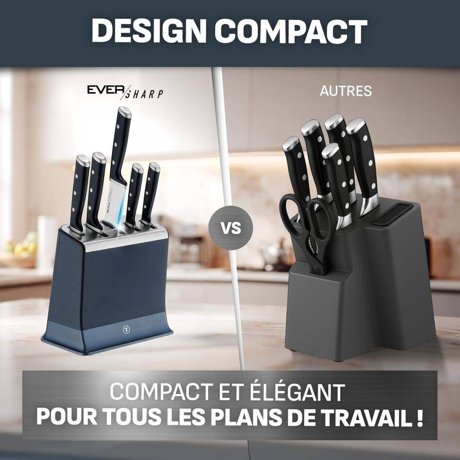 EverSharp, Set de couteaux 5 pièces et bloc de couteaux avec système d'aiguisage intégré
