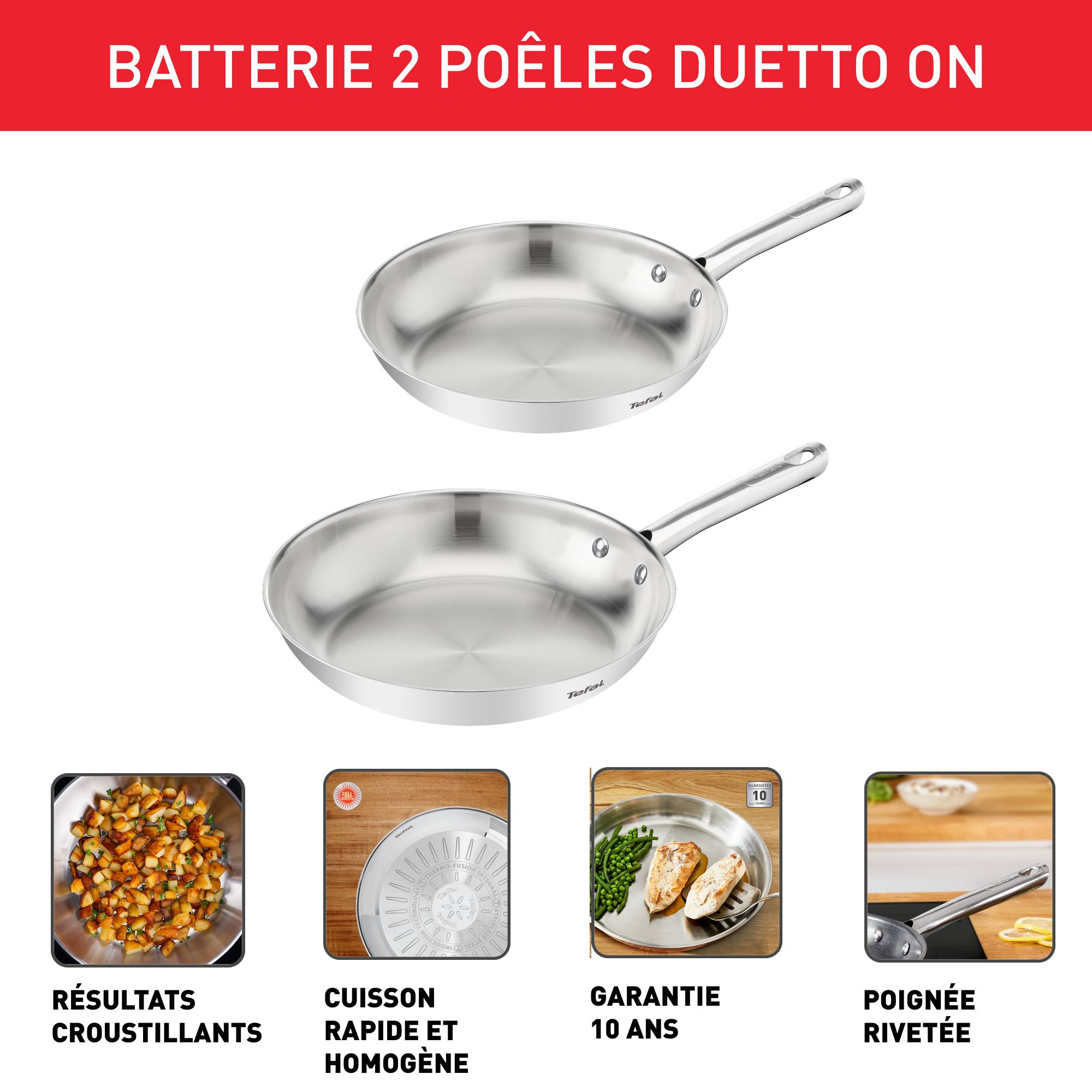 Duetto On, Inox, Poêles 24/28 cm, Induction