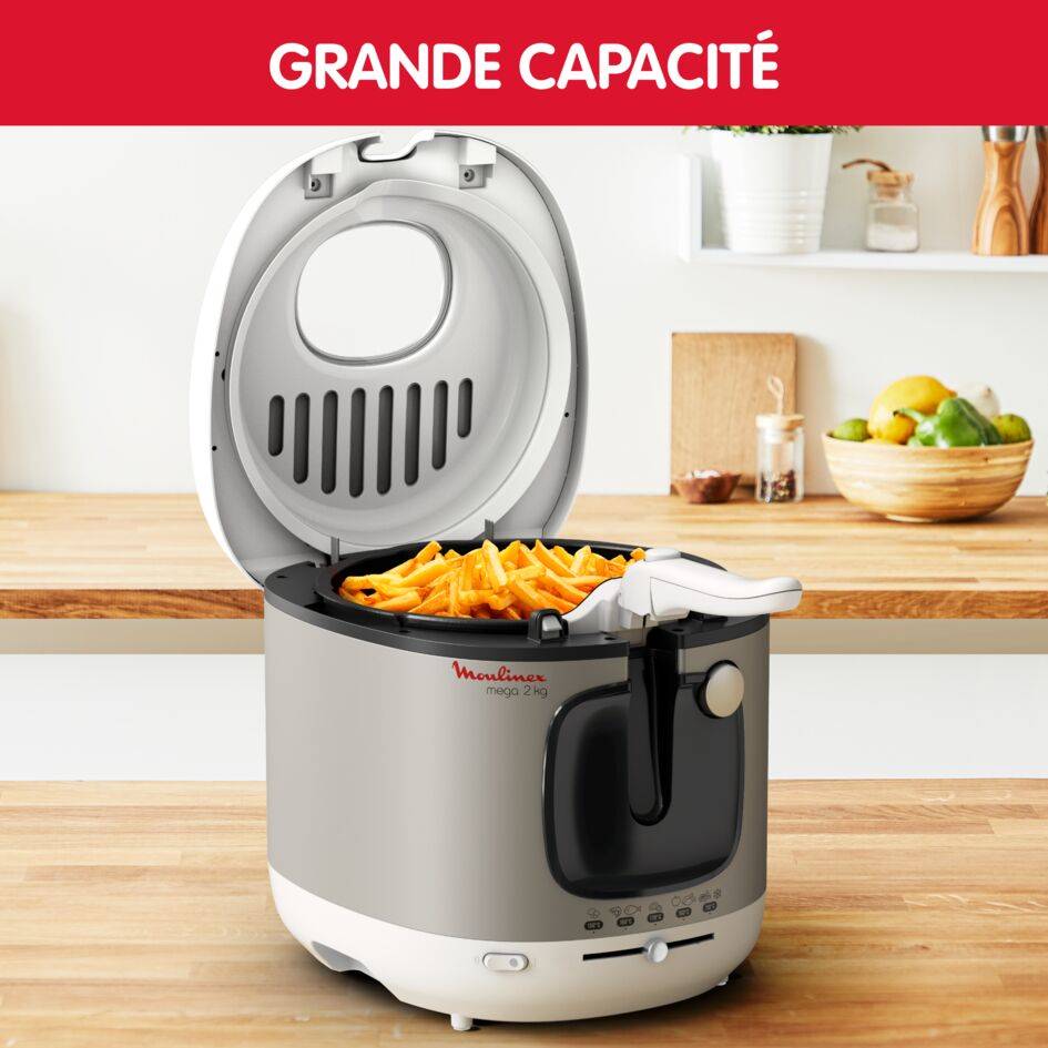 Méga XXL, Friteuse électrique, Grande capacité 2Kg, cuve amovible, Thermostat règlable