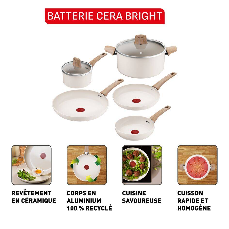 CERA BRIGHT ON, Set 7 pièces : Poêles20/24/28cm, Casserole16cm, Faitout24cm