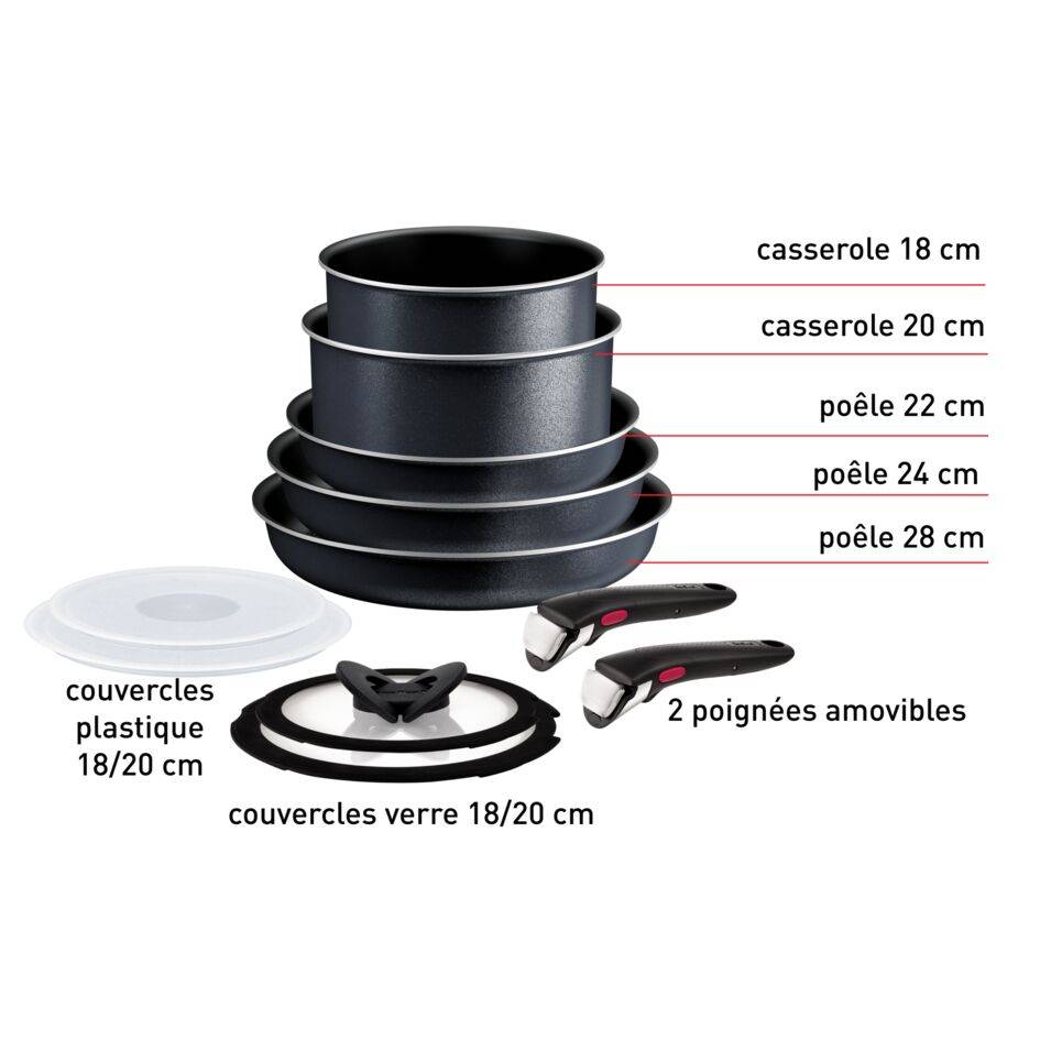 Ingénio So'Light, Antiadhésif, Batterie de cuisine 11 pièces, Induction, Légèreté