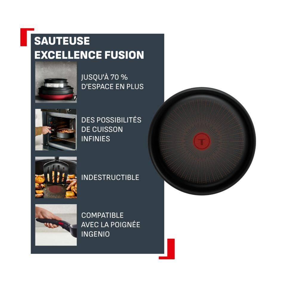 Ingenio Excellence + Fusion, Sauteuse 24 cm, Empilable, Revêtement antiadhésif, Induction