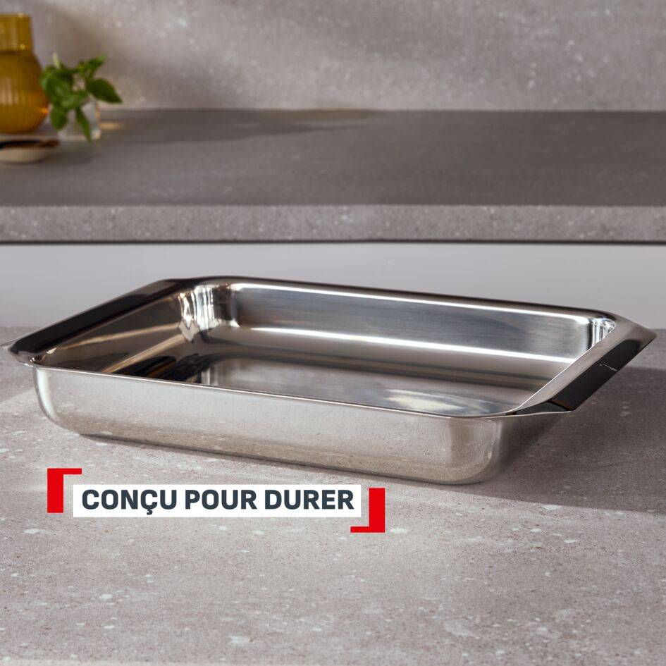 Excellence, Grand plat à four en acier inoxydable 42x29&nbsp;cm, Garantie de 10&nbsp;ans