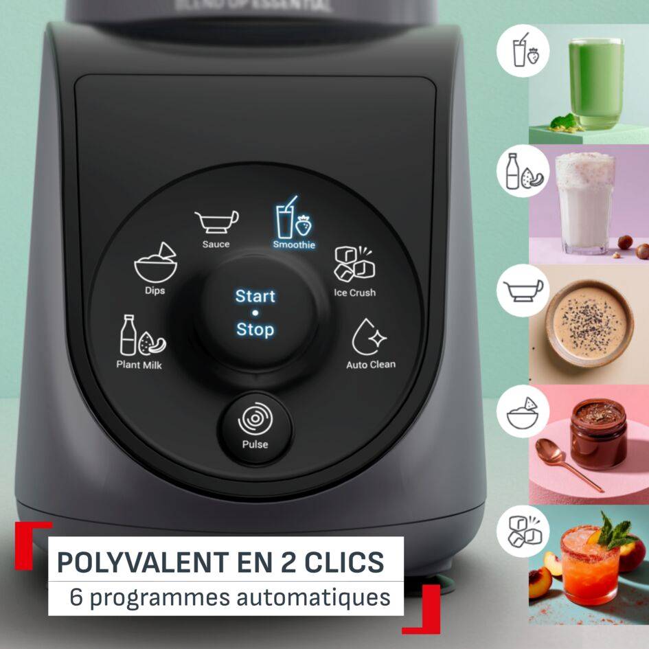 Blend Up Essential, Mini blender, 800&nbsp;W, 6&nbsp;programmes automatiques, 2&nbsp;gourdes