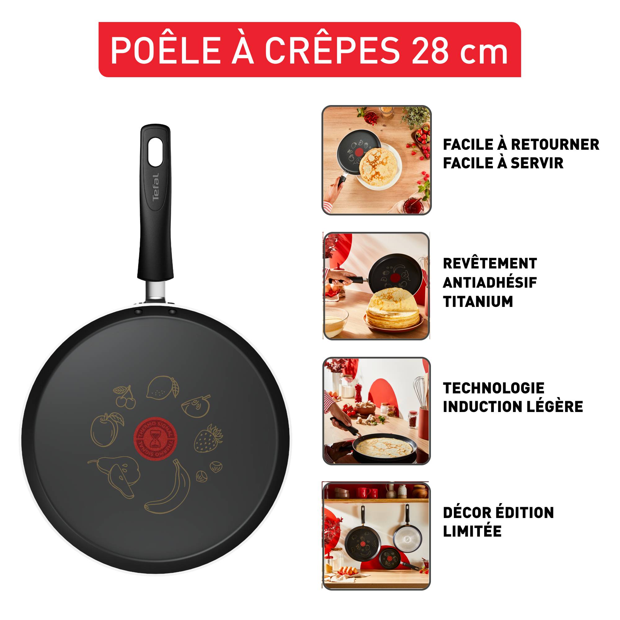 Crêpière Chandeleur 2025 28 cm, Revêtement antiadhésif pour une glisse exceptionnelle, Édition limitée