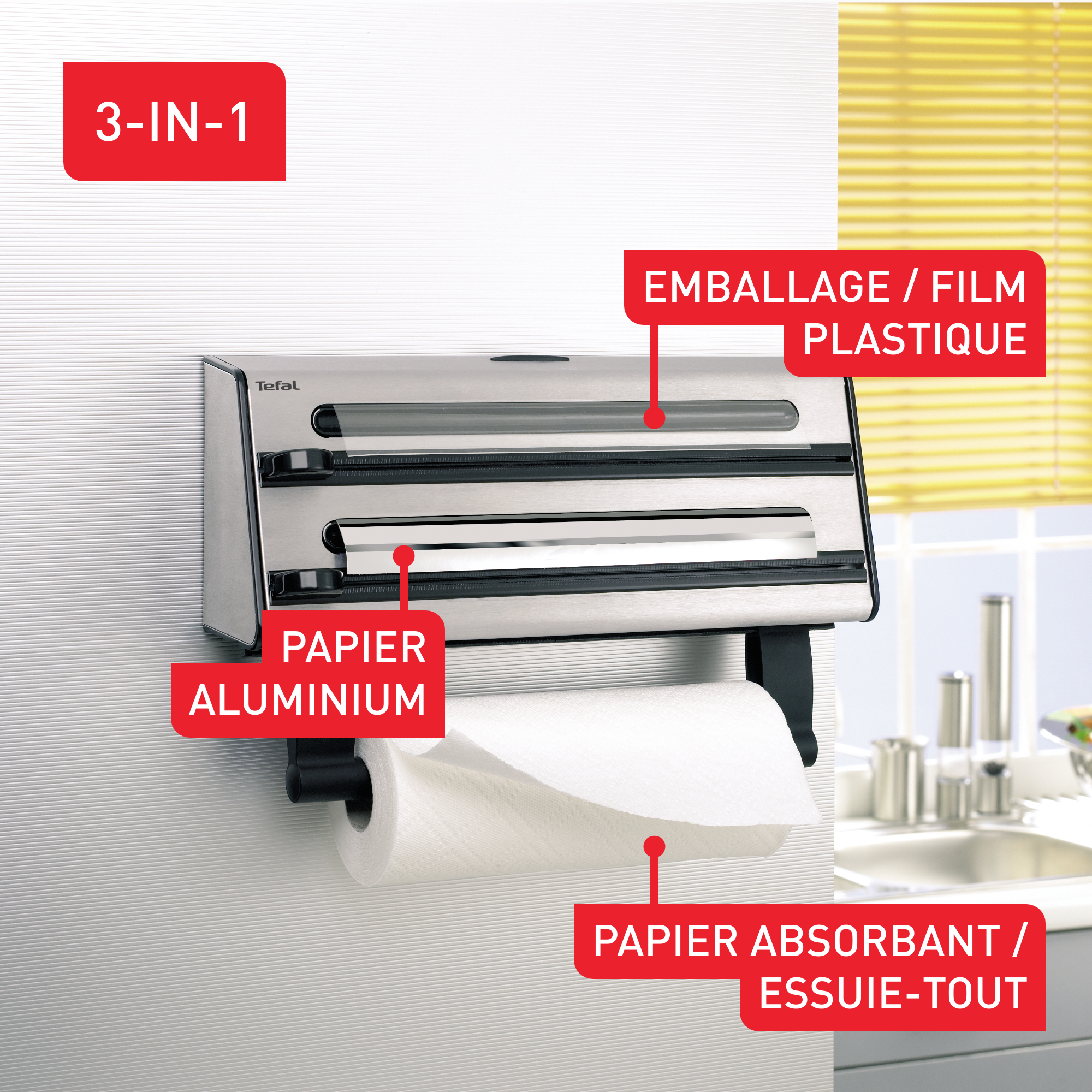 Ingenio Kitchen Gadgets, Triple distributeur, Essuie-tout, Papier aluminium, Film plastique