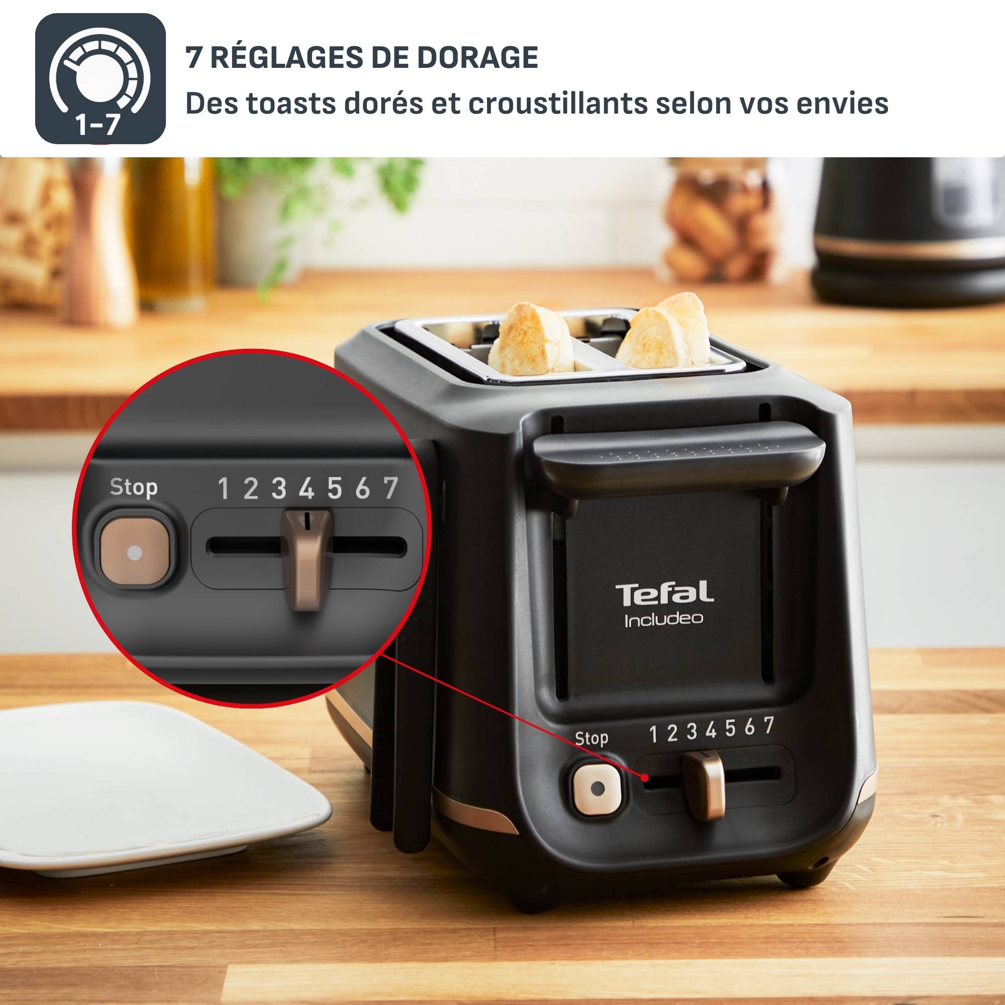 Includeo Grille-pain électrique, Fentes extra larges, 7 niveaux de dorage