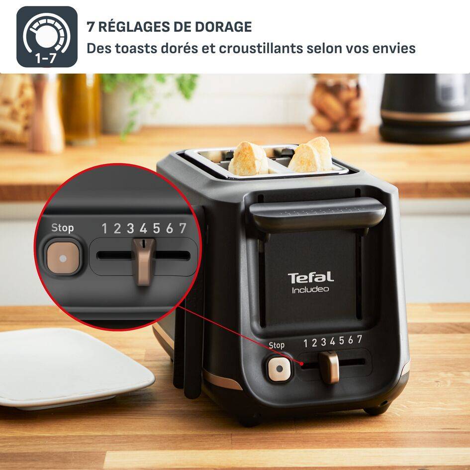 Includeo Grille-pain électrique, Fentes extra larges, 7 niveaux de dorage