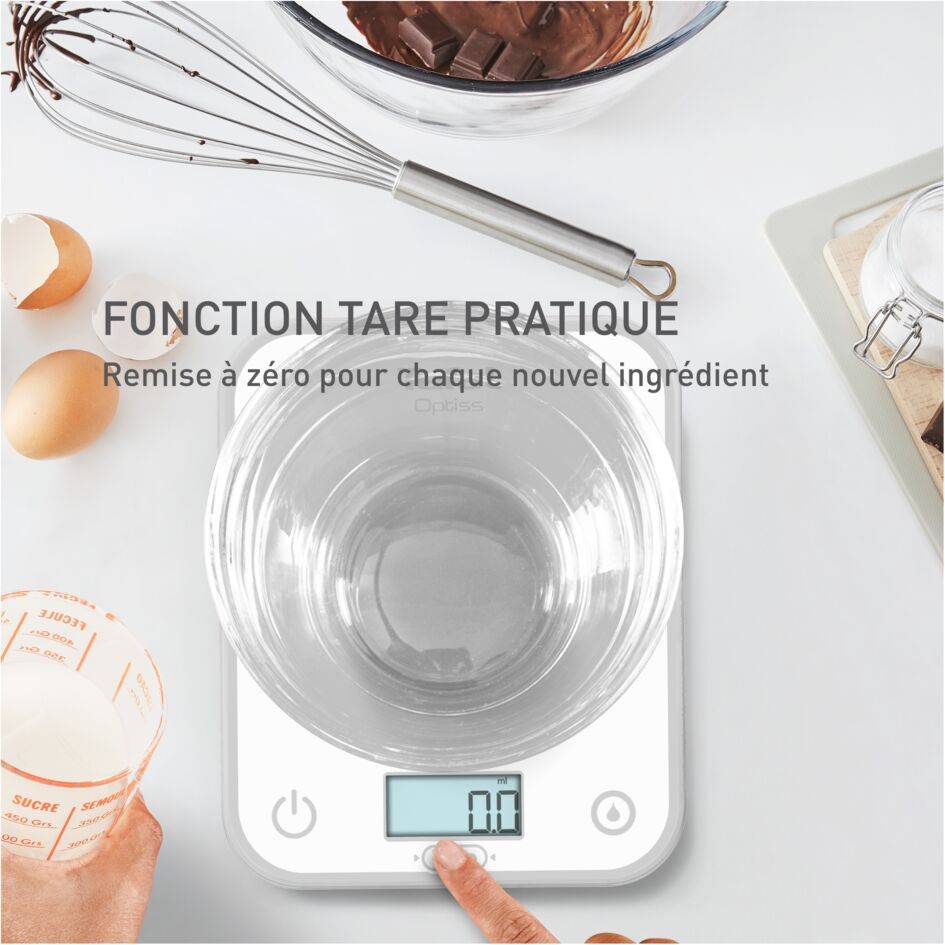 Optiss, Balance de cuisine électronique, jusqu'à 5 Kg, Blanche