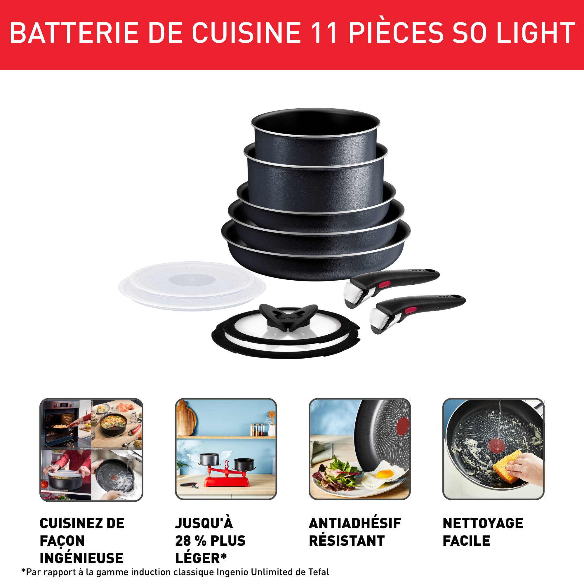 Ingénio So'Light, Antiadhésif, Batterie de cuisine 11 p, Induction, Légèreté