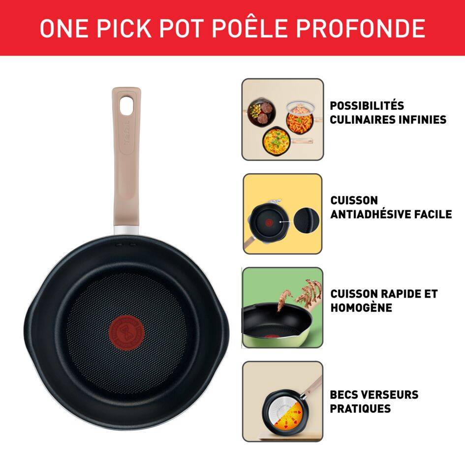 One Pick Pot, Poêle 22 cm, Polyvalence, Revêtement antiadhésif résistant