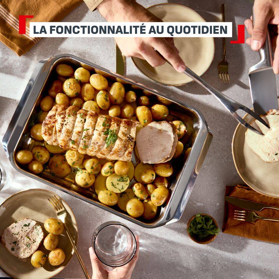 Excellence, Grand plat à four en acier inoxydable 42x29&nbsp;cm, Garantie de 10&nbsp;ans