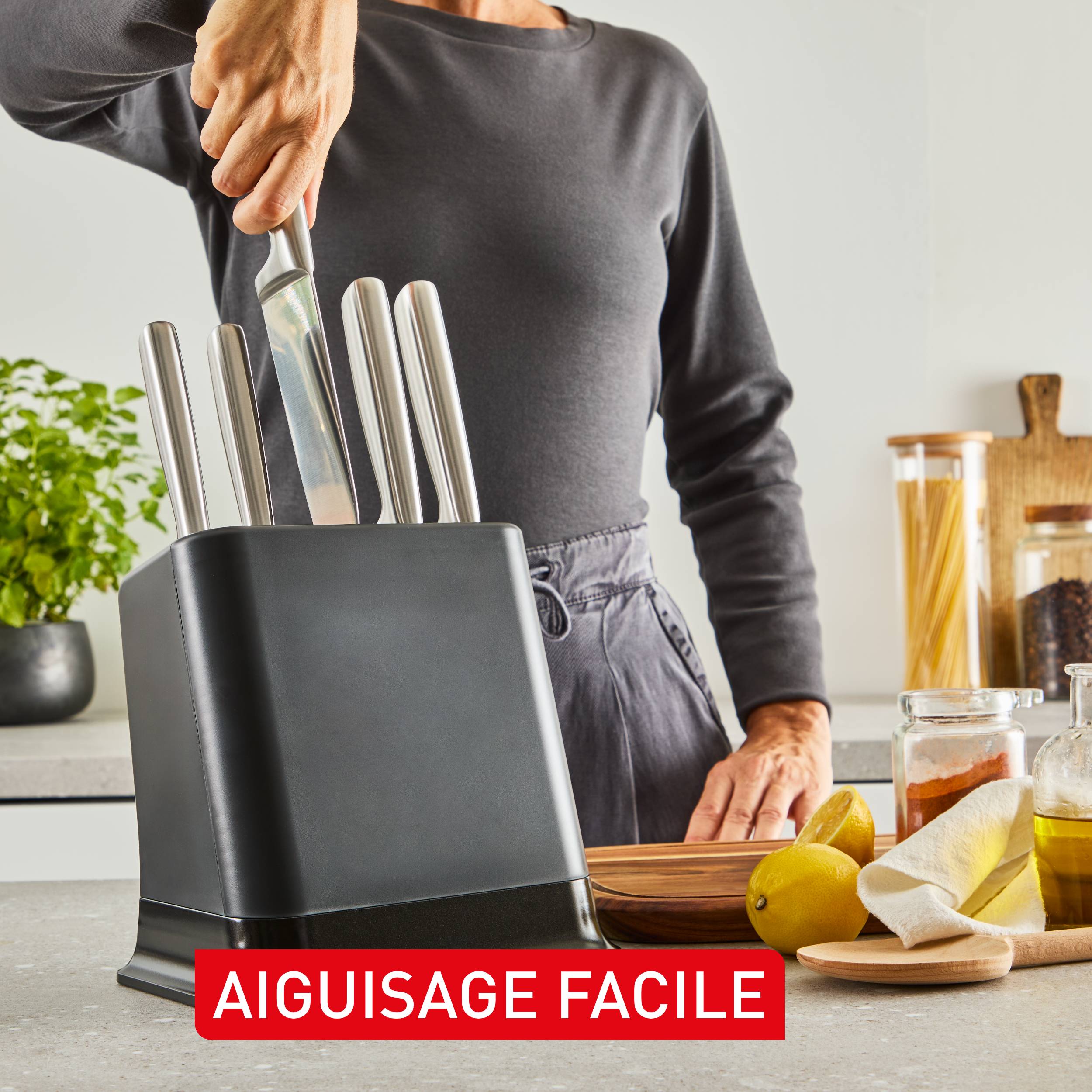 EverSharp, Set de couteaux 6&nbsp;pièces en acier inoxydable et bloc avec affûteur