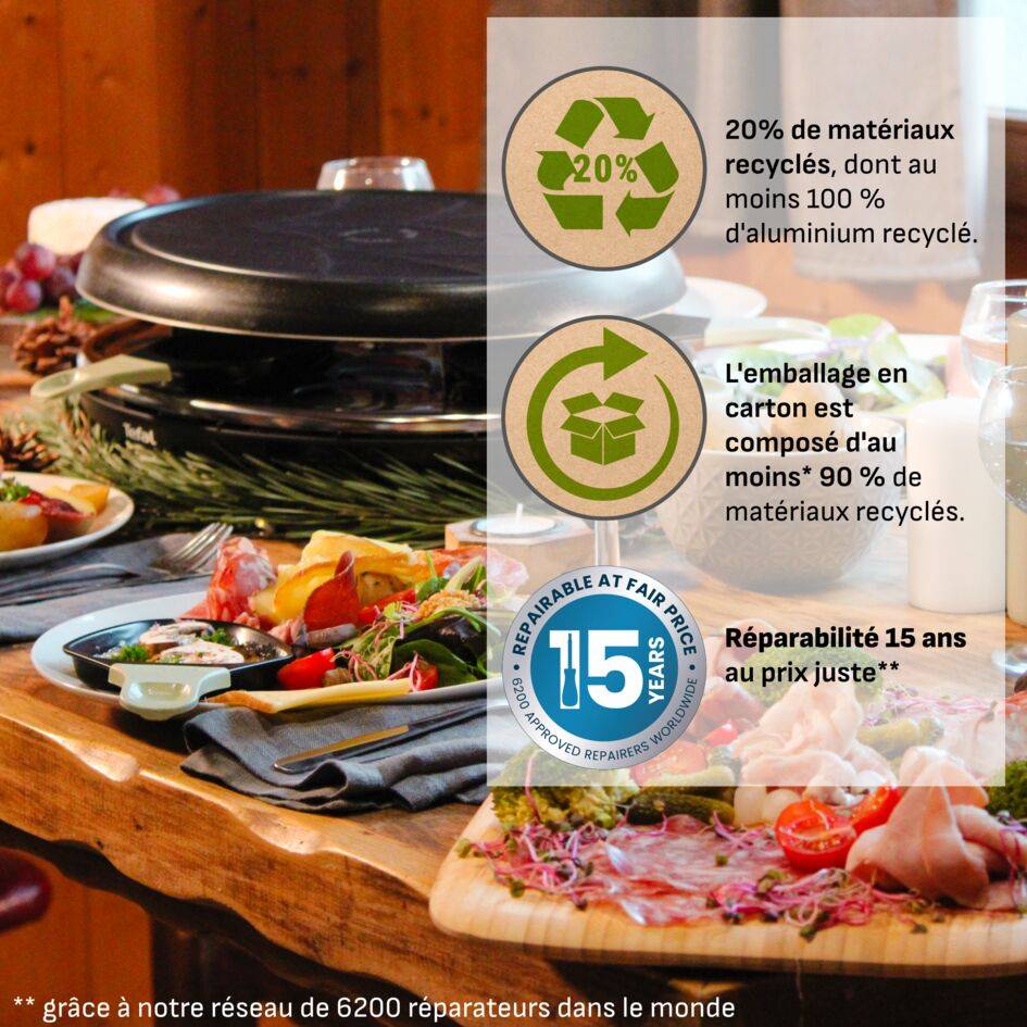 Eco Raclette, Appareil à raclette et gril, Antiadhésif, 8&nbsp;personnes