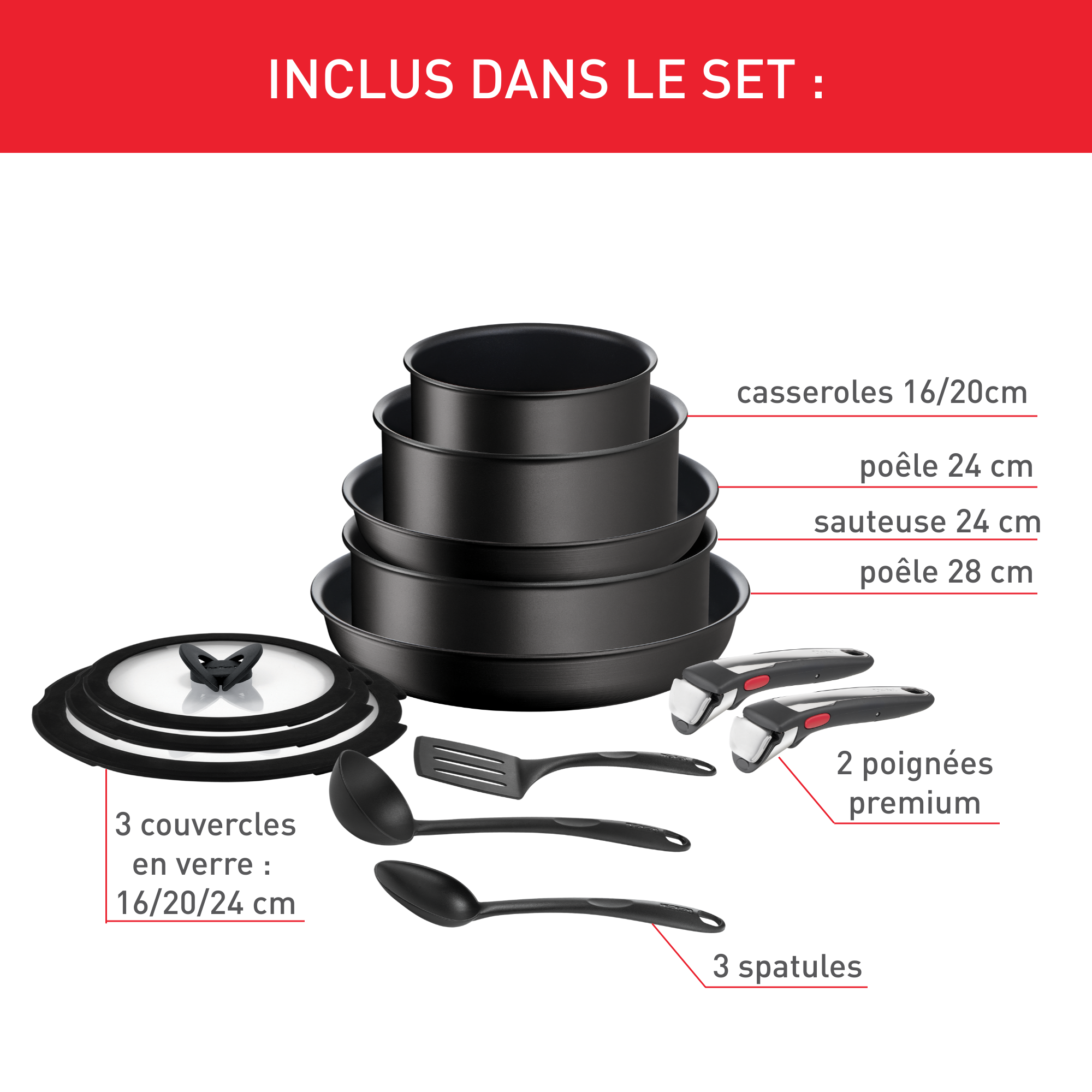 Ingenio Unlimited, Antiadhésif, Batterie de cuisine 13 pièces, Induction