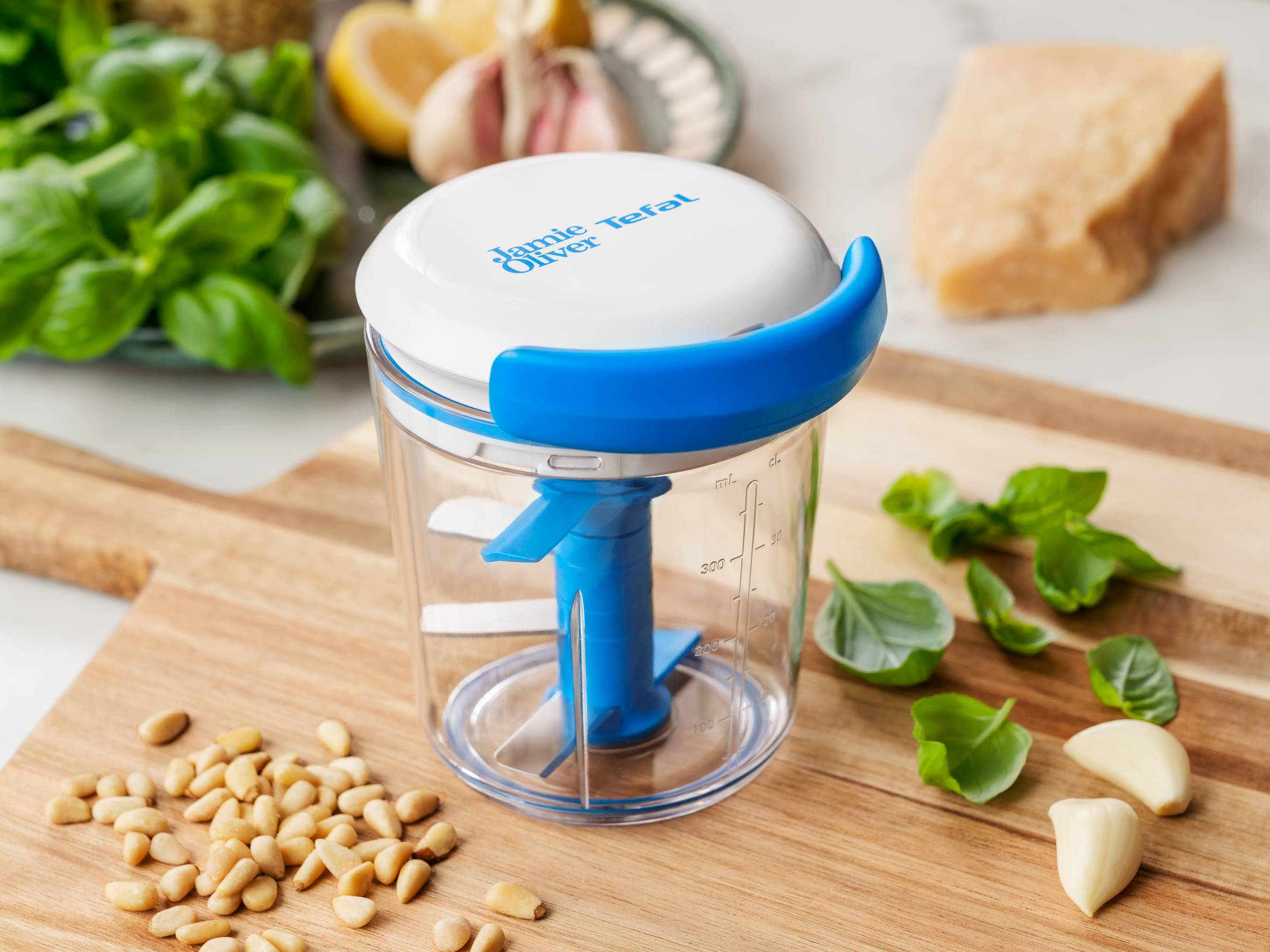 Jamie Oliver by Tefal Chop & Shaker hachoir manuel 5 secondes 450ml blanc et bleu