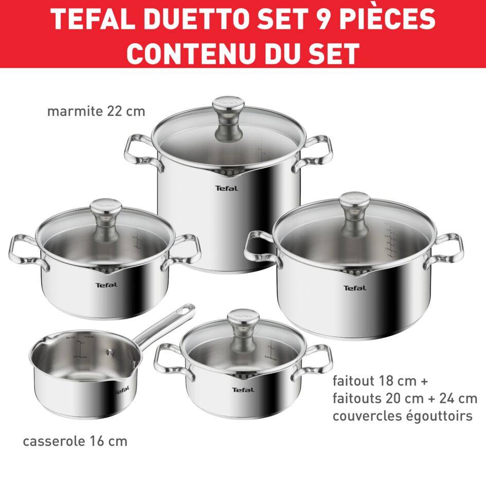 Duetto On, Inox, Batterie de cuisine 9 pièces, Induction