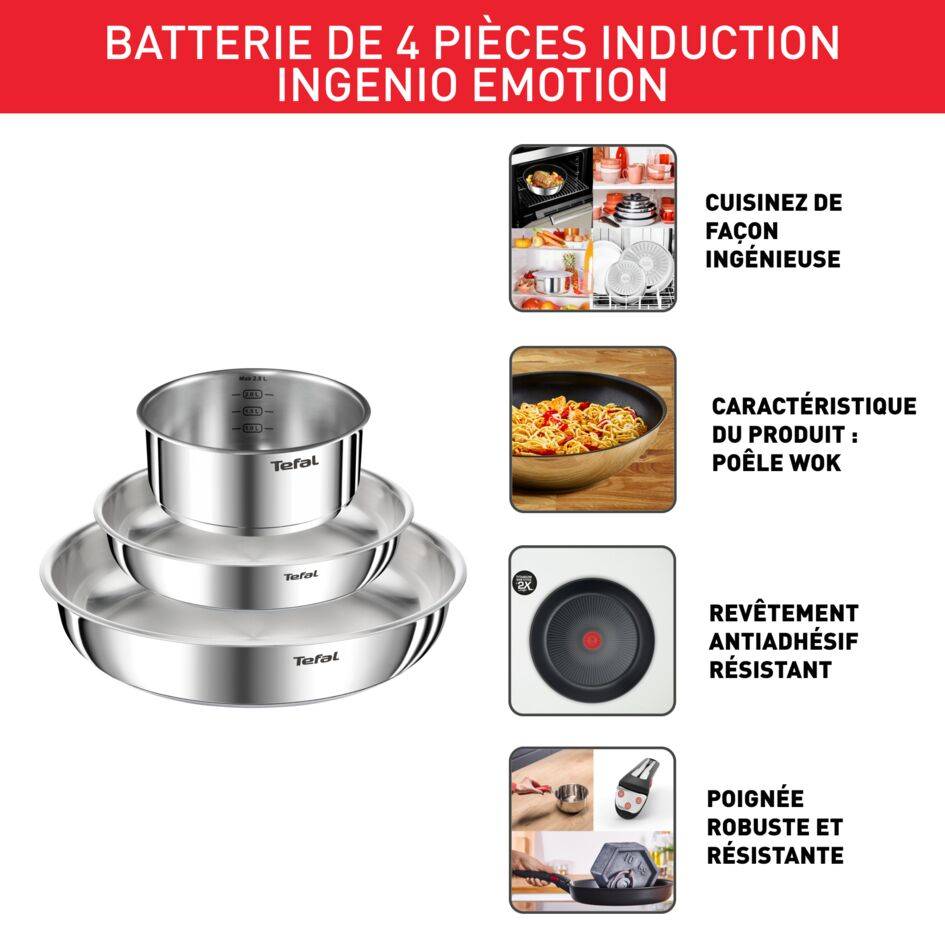 Emotion, Acier inoxydable, Batterie de cuisine 4&nbsp;pièces, Tous feux dont induction