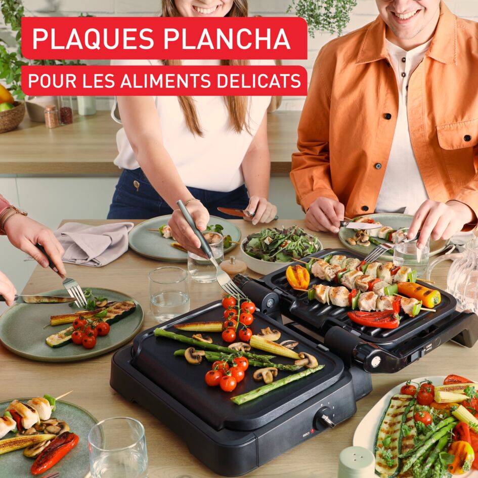 SuperGrill 4-en-1, Grill multifonctions, 2 plaques grill + 2 plaques plancha, positions Grill, BBQ, Four, Plancha