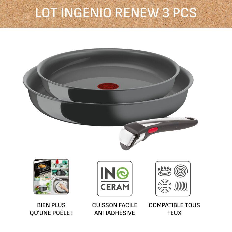 Ingenio Renew On, Céramique antiadhésive, Poêles 24/28 cm + poignée, Induction