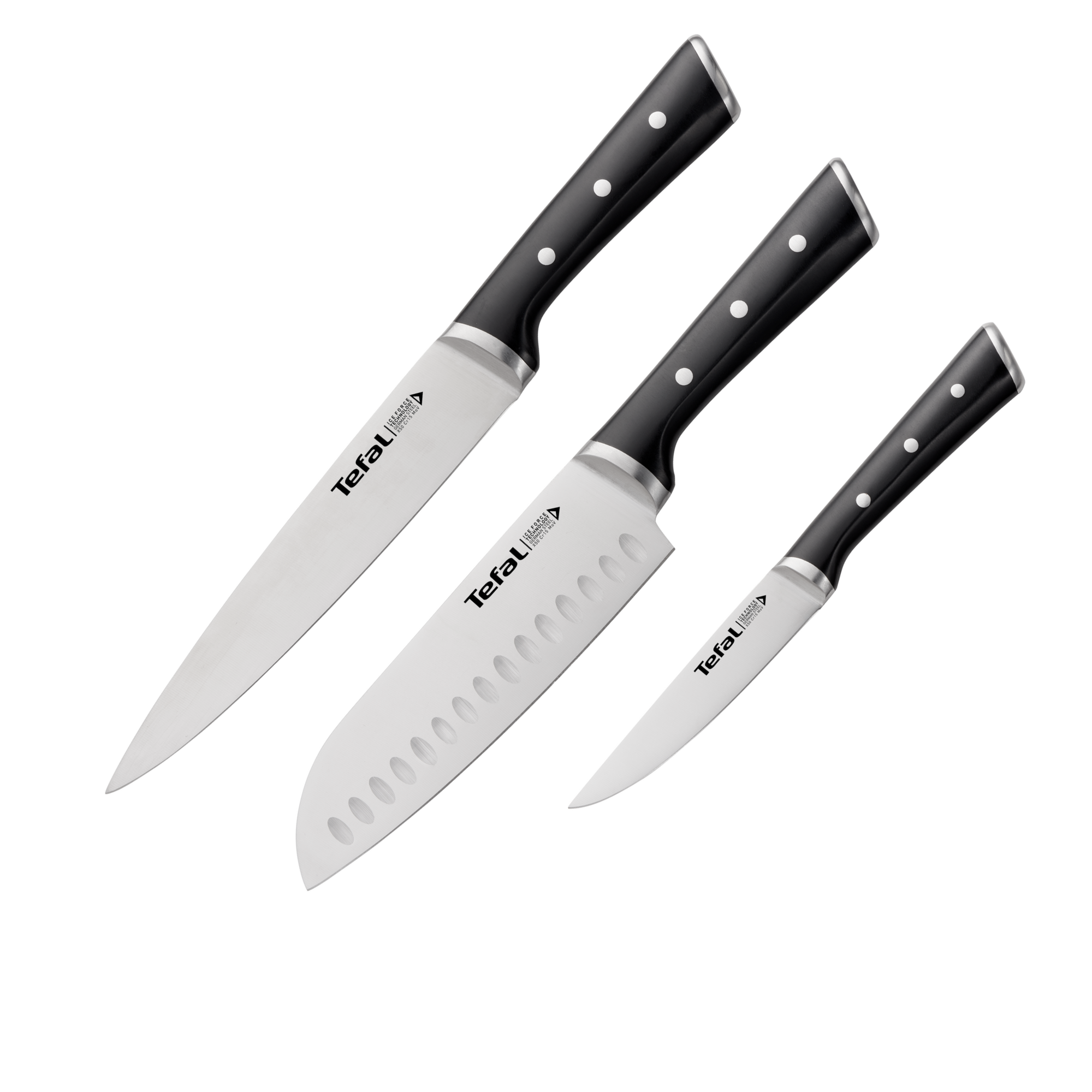 Set Ice Force 3 pièces : Couteaux à trancher 20cm + Santoku 18cm + Utilitaire 11cm