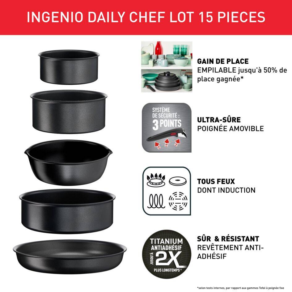 Ingenio Daily Chef, Antiadhésif, Batterie de cuisine 15 pièces, Induction