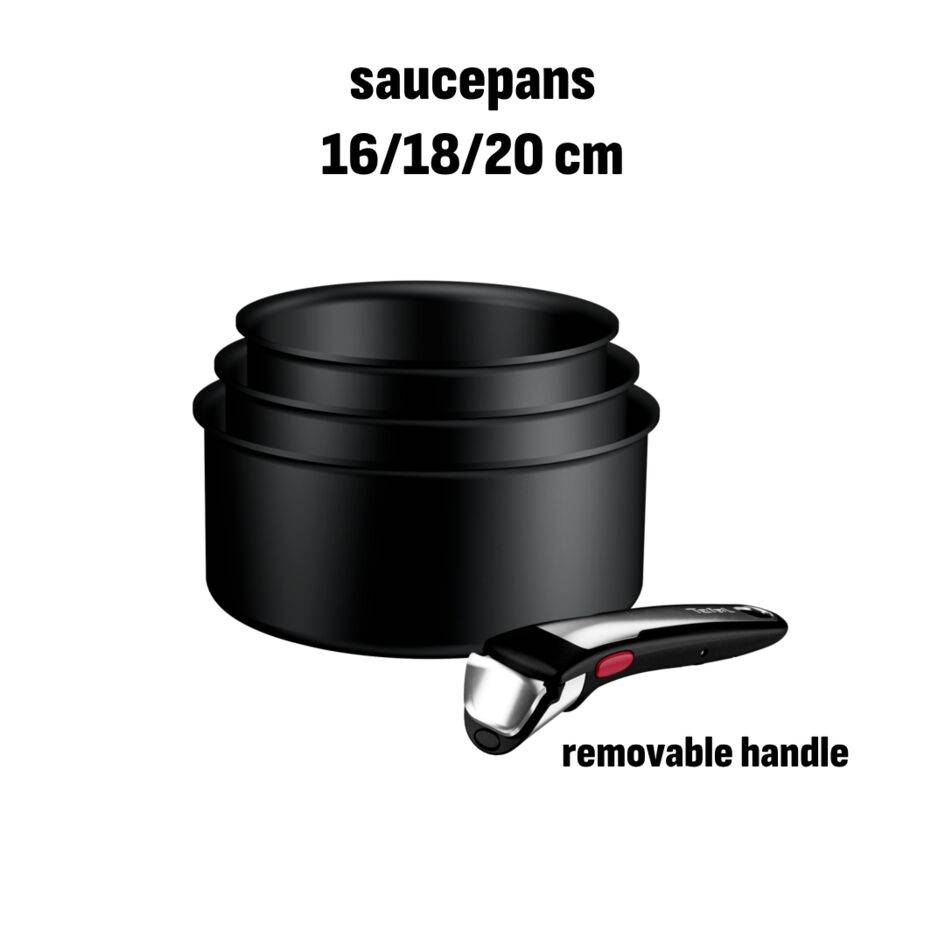 Ingenio Excellence+, Casseroles 16/18/20&nbsp;cm, Empilable, Revêtement antiadhésif, Induction