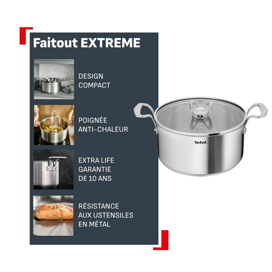 Extreme, Faitout 24&nbsp;cm + couvercle, Acier inoxydable de qualité supérieure, Design compact