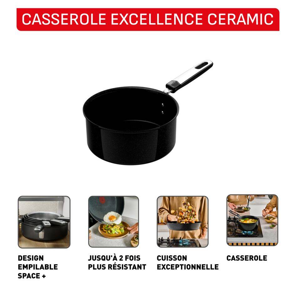 Excellence Ceramic, Casserole 16&nbsp;cm, Revêtement céramique antiadhésif haute performance