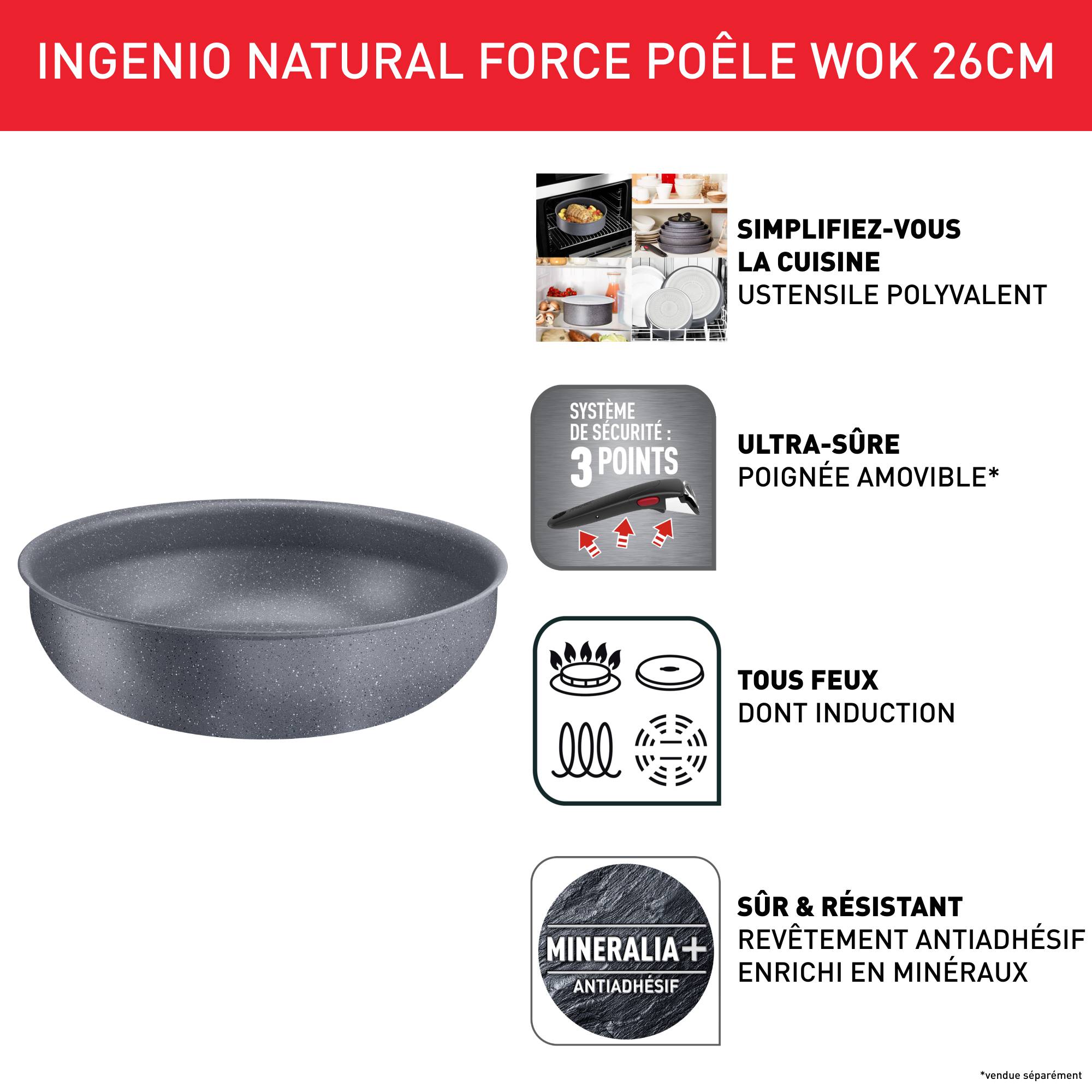 Ingenio Natural Force, Antiadhésif, Sauteuse 22 cm, Induction